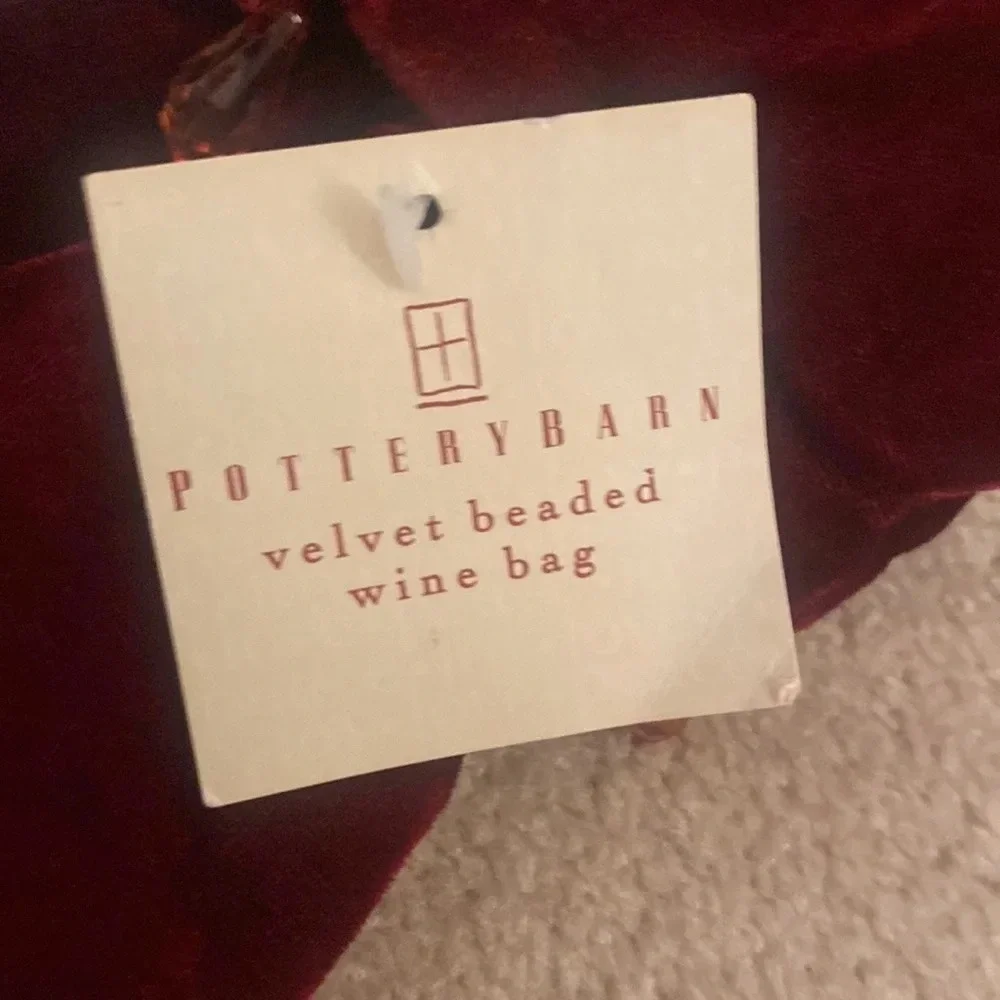 Pottery barn red velvet beaded wine bag